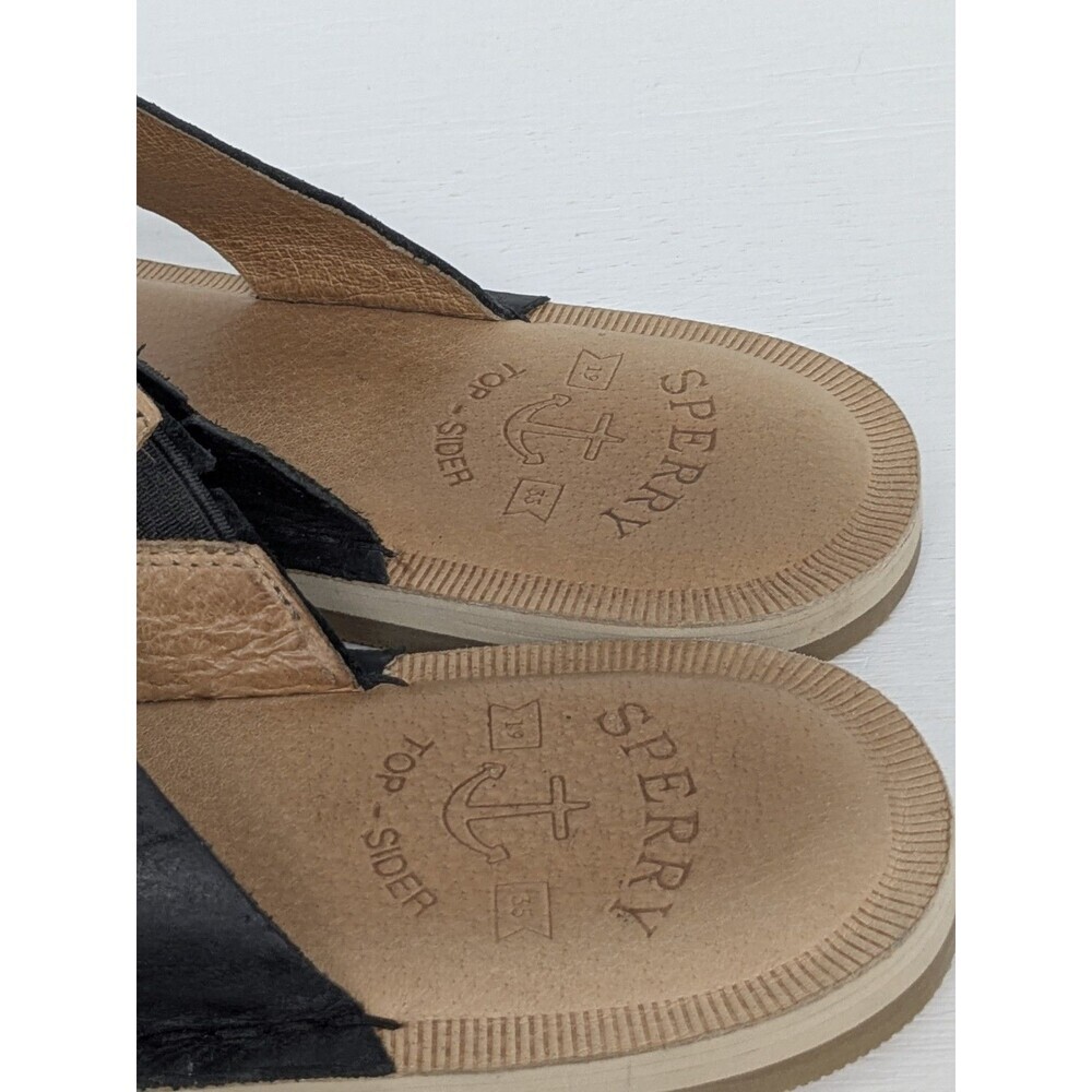 SPERRY TOP-SIDER SZ 9 BLACK ANCHOR EMBOSSED LEATHER SANDAL BEACH VACATION - Picture 7 of 8